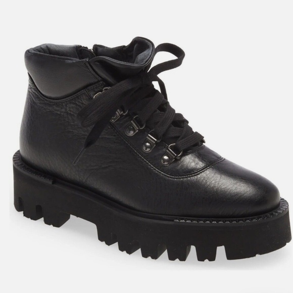 Aquatalia Water Resistant Weatherproof Angie Tumbled Leather Black Ankle Boots